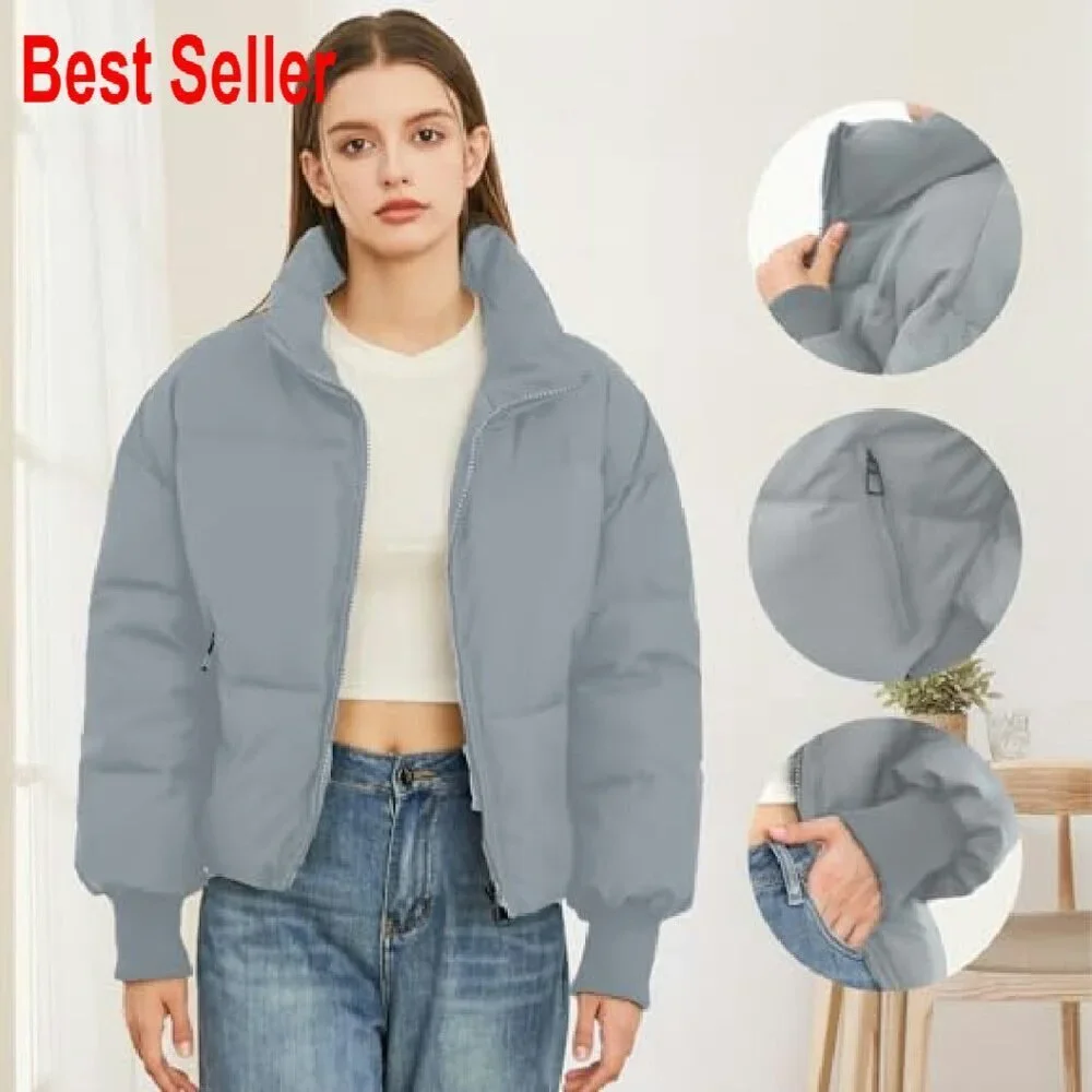 Cropped Puffer Jacket Quilted Oversized Y2K Chic Winter Coat Outerwear